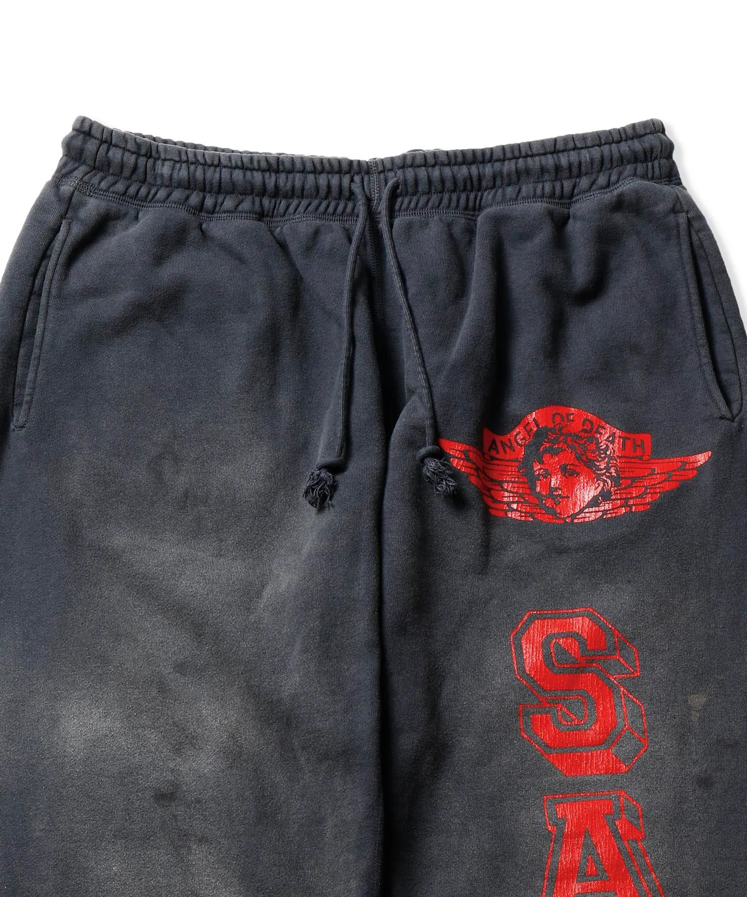 SAINT Mxxxxxx ANGEL SWEAT PANTS/BLK Angel Reborn Crack Print Distressed Sweatpants, Washed Black S-XL Assute Dyeing, Full Spray Fade, Heavy Fermentation Washing, Made with NEW VINTAGE Texture, Four Needles and Six Threads from the Factory, Boneless Patchwork, More Comfortable to Wear, Genuine Level Crack Print/Accessories Restored